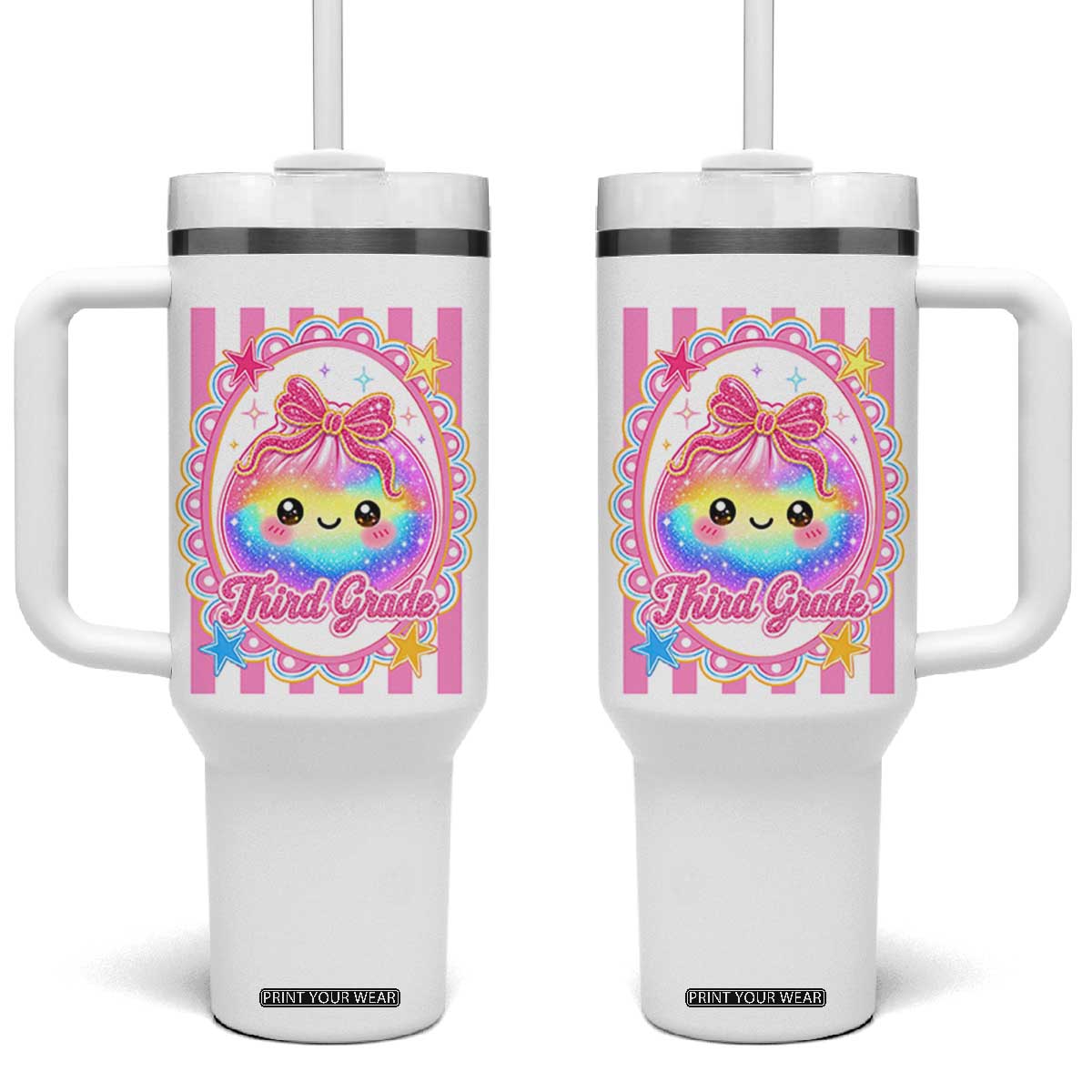 Kawaii Third Grade Glitter Dumpling Printed Graphic Tumbler With Handle Cute First Day Back To School for Students Teachers TS02 One Size: 40 oz White Print Your Wear