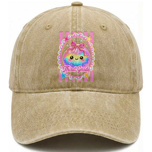 Kawaii Third Grade Glitter Dumpling Printed Graphic Washed Cotton Baseball Cap Cute First Day Back To School for Students Teachers TS02 Print Your Wear