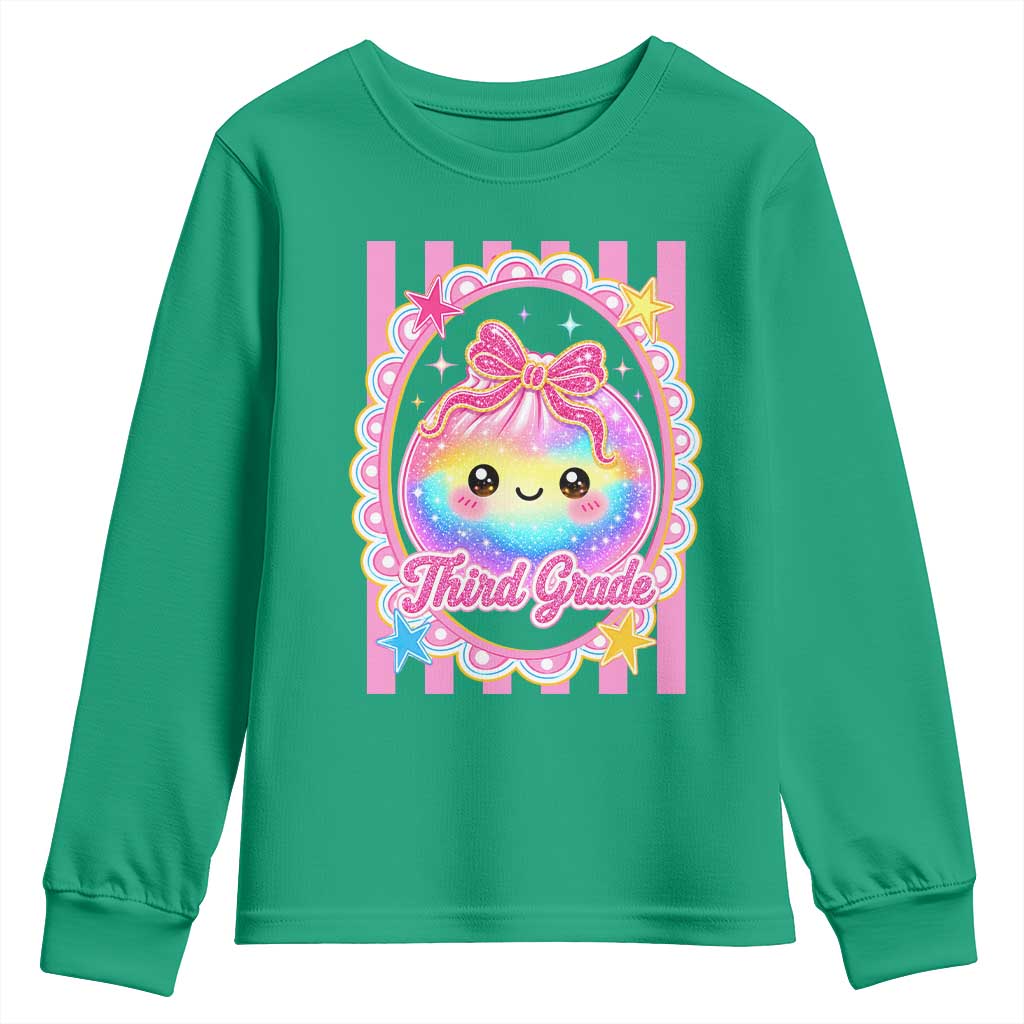 Kawaii Third Grade Glitter Dumpling Printed Graphic Youth Sweatshirt Cute First Day Back To School for Students Teachers TS02 Irish Green Print Your Wear