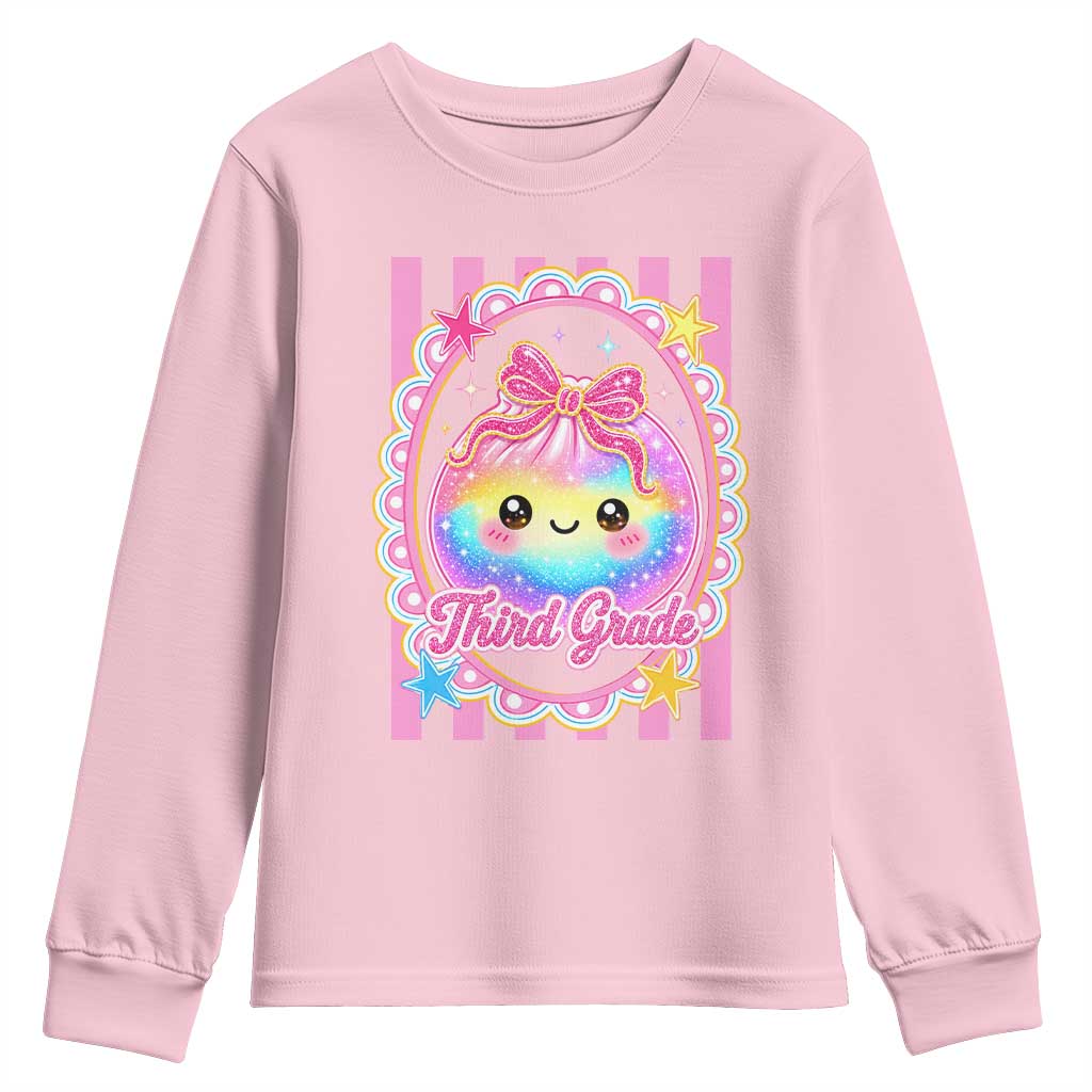 Kawaii Third Grade Glitter Dumpling Printed Graphic Youth Sweatshirt Cute First Day Back To School for Students Teachers TS02 Light Pink Print Your Wear