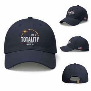 Path of Totality Iceland August 12 2026 Baseball Cap Total Solar Eclipse Astronomy Travel Gift TS02 Baseball Cap Universal Fit Navy Print Your Wear