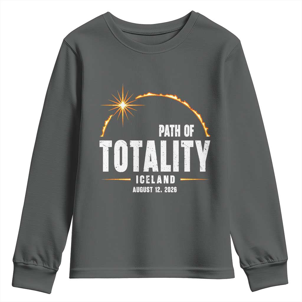 Path of Totality Iceland August 12 2026 Youth Sweatshirt Total Solar Eclipse Astronomy Travel Gift TS02 Dark Heather Print Your Wear