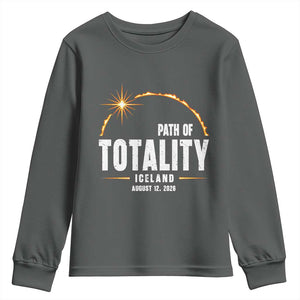Path of Totality Iceland August 12 2026 Youth Sweatshirt Total Solar Eclipse Astronomy Travel Gift TS02 Dark Heather Print Your Wear
