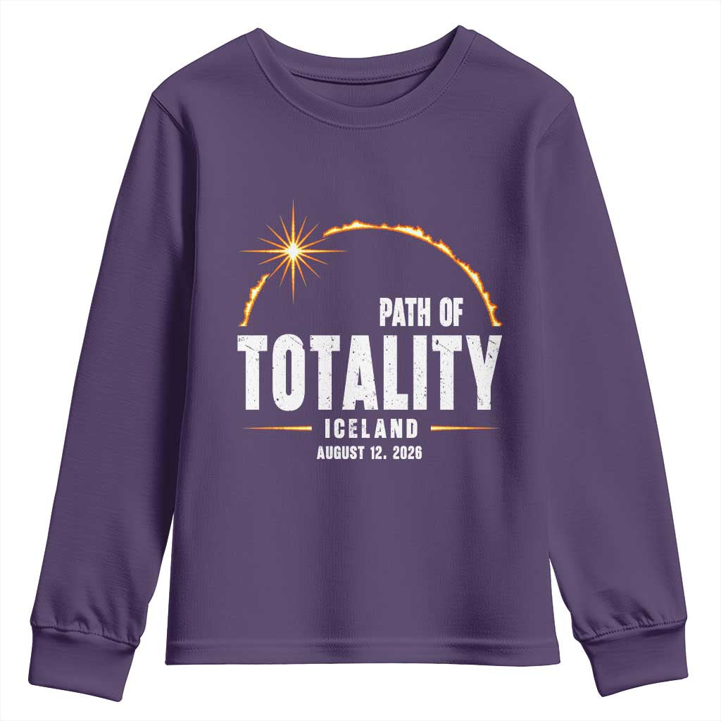 Path of Totality Iceland August 12 2026 Youth Sweatshirt Total Solar Eclipse Astronomy Travel Gift TS02 Purple Print Your Wear