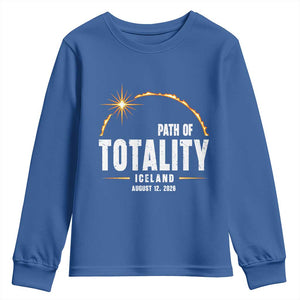 Path of Totality Iceland August 12 2026 Youth Sweatshirt Total Solar Eclipse Astronomy Travel Gift TS02 Royal Blue Print Your Wear