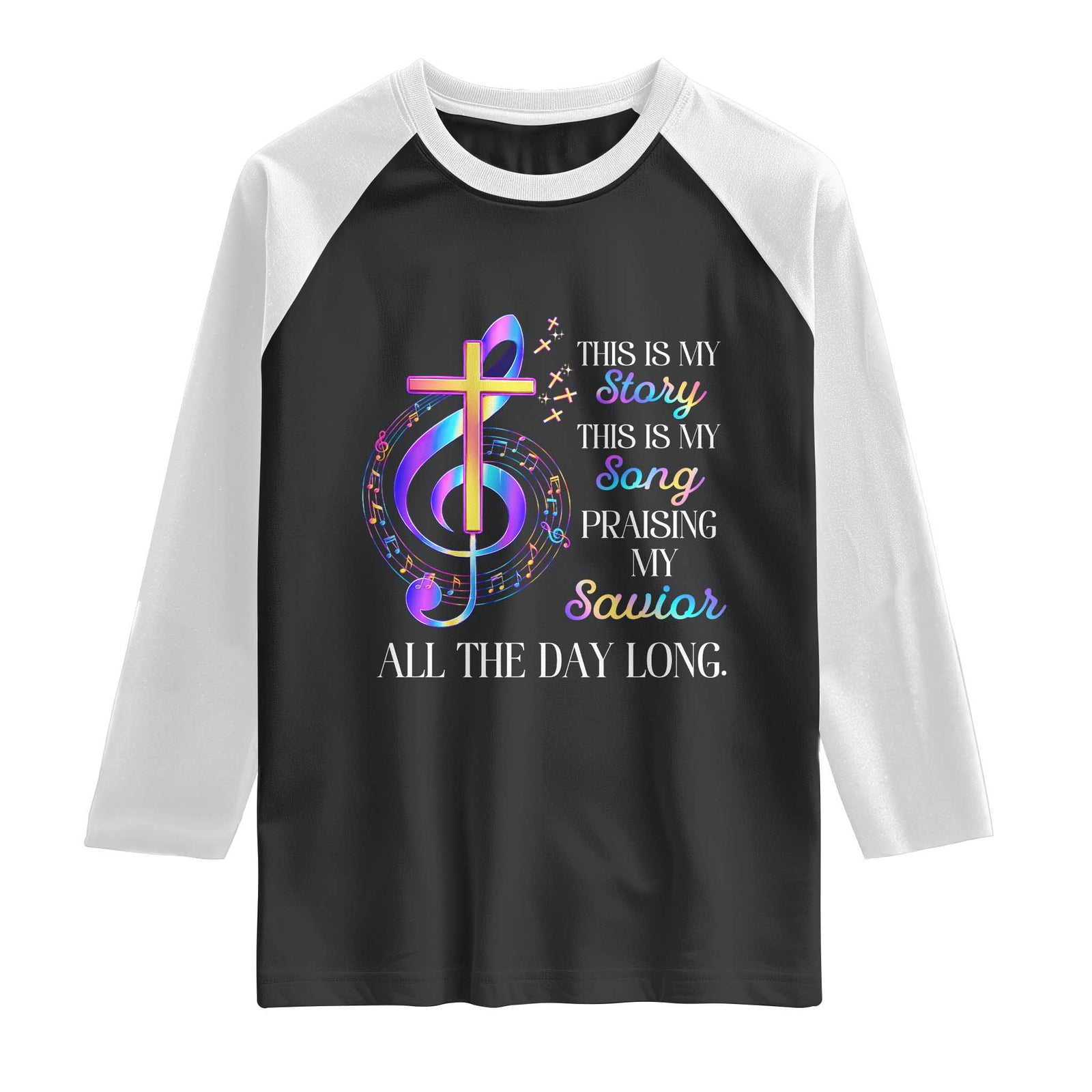 This Is My Story This Is My Song Praise Raglan Shirt Colorful Christian Treble Clef Cross Graphic