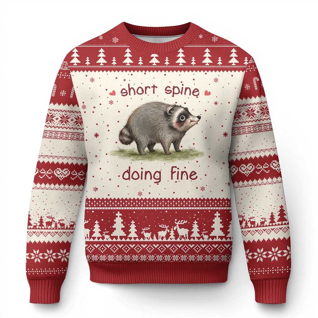 Cute Watercolor Jimothy the Raccoon Inspirational Ugly Christmas Sweater Short Spine Doing Fine Viral Seattle Trash Panda Supporter TS02 Beige Red Print Your Wear