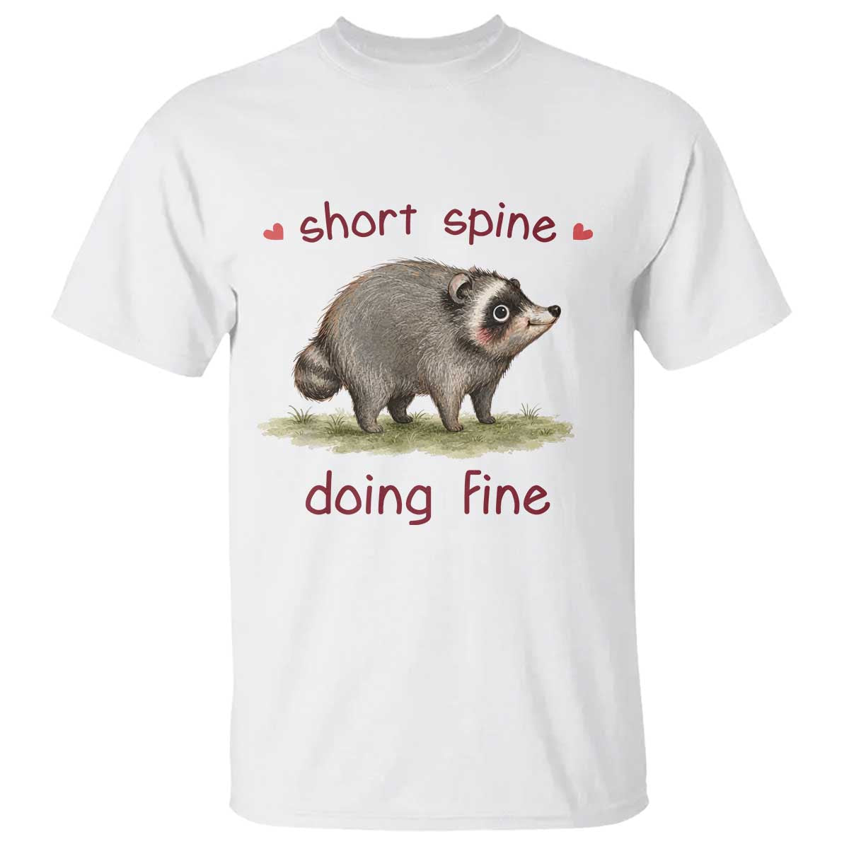 Cute Watercolor Jimothy the Raccoon Inspirational T Shirt Short Spine Doing Fine Viral Seattle Trash Panda Supporter TS02 White Print Your Wear