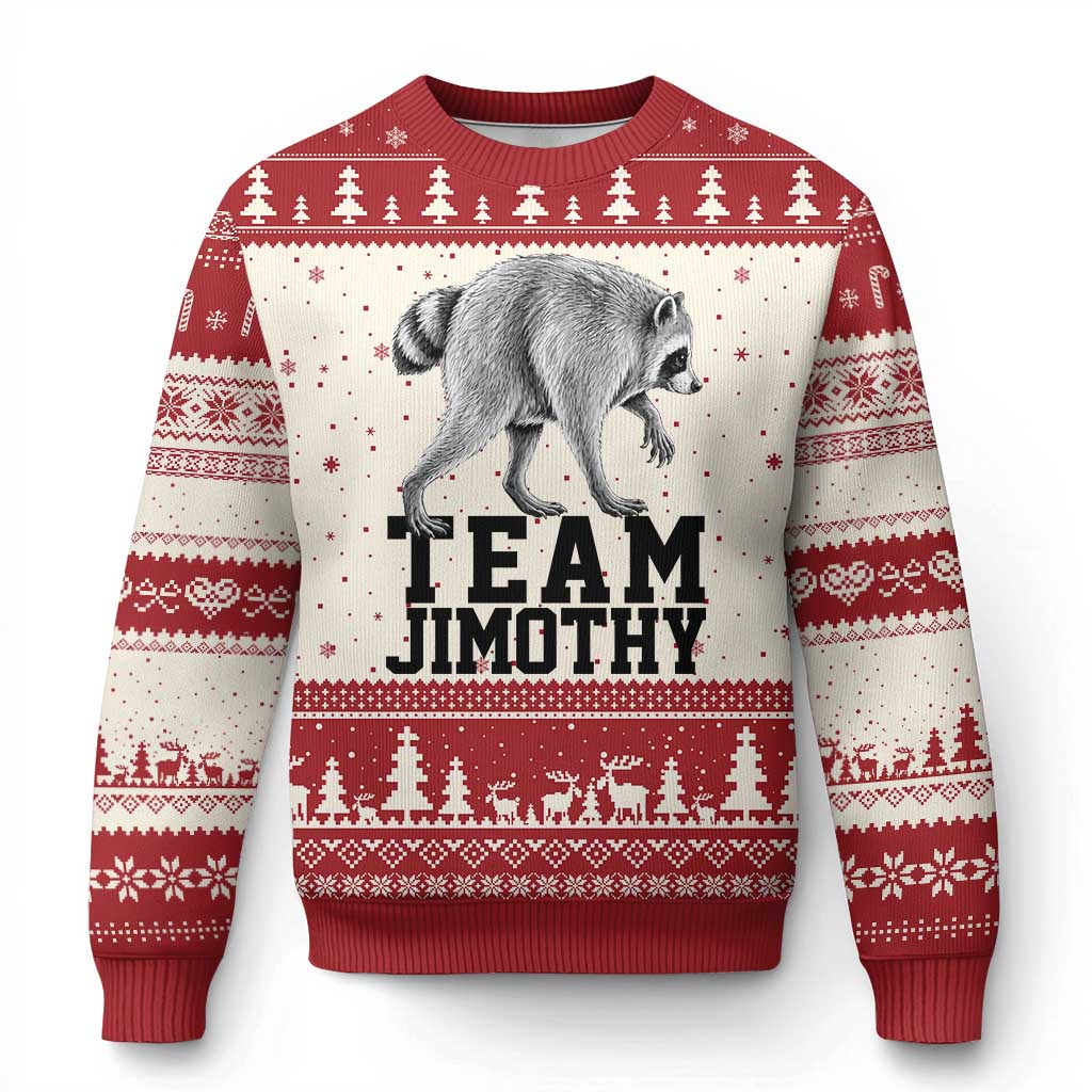 Team Jimothy Viral Seattle Raccoon Ugly Christmas Sweater Vintage Trash Panda Meme Graphic TS02 Beige Red Print Your Wear