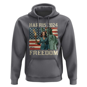 Kamala Harris 2024 Hoodie Freedom Madam President Lady Liberty Torch American Flag TS02 Charcoal Print Your Wear