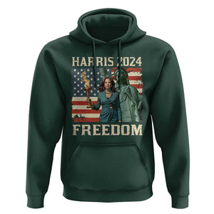 Kamala Harris 2024 Hoodie Freedom Madam President Lady Liberty Torch American Flag TS02 Dark Forest Green Print Your Wear