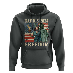 Kamala Harris 2024 Hoodie Freedom Madam President Lady Liberty Torch American Flag TS02 Dark Heather Print Your Wear