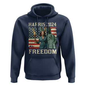 Kamala Harris 2024 Hoodie Freedom Madam President Lady Liberty Torch American Flag TS02 Navy Print Your Wear