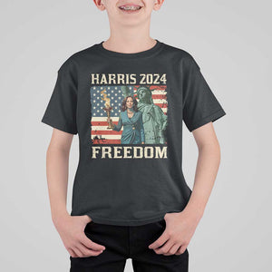 Kamala Harris 2024 T Shirt For Kid Freedom Madam President Lady Liberty Torch American Flag TS02 Black Print Your Wear