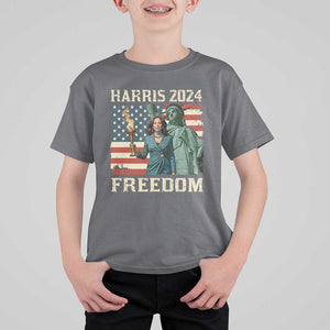 Kamala Harris 2024 T Shirt For Kid Freedom Madam President Lady Liberty Torch American Flag TS02 Charcoal Print Your Wear