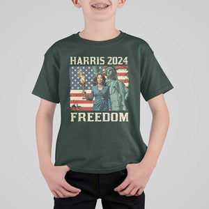 Kamala Harris 2024 T Shirt For Kid Freedom Madam President Lady Liberty Torch American Flag TS02 Dark Forest Green Print Your Wear