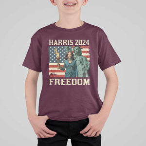 Kamala Harris 2024 T Shirt For Kid Freedom Madam President Lady Liberty Torch American Flag TS02 Maroon Print Your Wear