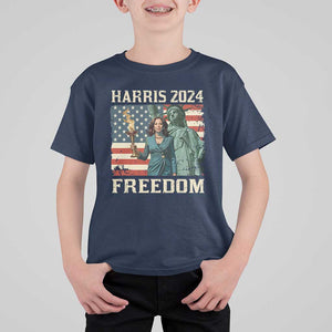 Kamala Harris 2024 T Shirt For Kid Freedom Madam President Lady Liberty Torch American Flag TS02 Navy Print Your Wear