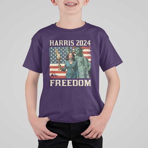 Kamala Harris 2024 T Shirt For Kid Freedom Madam President Lady Liberty Torch American Flag TS02 Purple Print Your Wear