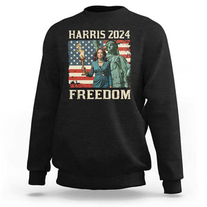 Kamala Harris 2024 Sweatshirt Freedom Madam President Lady Liberty Torch American Flag TS02 Black Print Your Wear