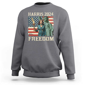 Kamala Harris 2024 Sweatshirt Freedom Madam President Lady Liberty Torch American Flag TS02 Charcoal Print Your Wear