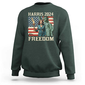 Kamala Harris 2024 Sweatshirt Freedom Madam President Lady Liberty Torch American Flag TS02 Dark Forest Green Print Your Wear