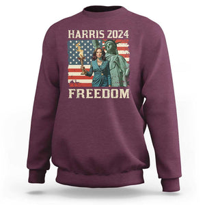 Kamala Harris 2024 Sweatshirt Freedom Madam President Lady Liberty Torch American Flag TS02 Maroon Print Your Wear