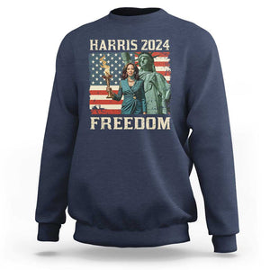 Kamala Harris 2024 Sweatshirt Freedom Madam President Lady Liberty Torch American Flag TS02 Navy Print Your Wear