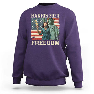 Kamala Harris 2024 Sweatshirt Freedom Madam President Lady Liberty Torch American Flag TS02 Purple Print Your Wear