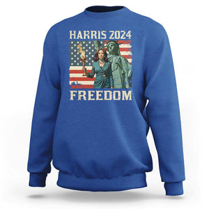 Kamala Harris 2024 Sweatshirt Freedom Madam President Lady Liberty Torch American Flag TS02 Royal Blue Print Your Wear