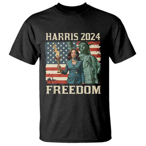 Kamala Harris 2024 T Shirt Freedom Madam President Lady Liberty Torch American Flag TS02 Black Print Your Wear