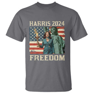 Kamala Harris 2024 T Shirt Freedom Madam President Lady Liberty Torch American Flag TS02 Charcoal Print Your Wear