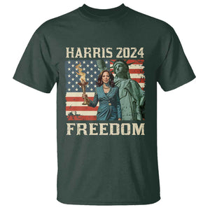 Kamala Harris 2024 T Shirt Freedom Madam President Lady Liberty Torch American Flag TS02 Dark Forest Green Print Your Wear