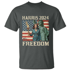 Kamala Harris 2024 T Shirt Freedom Madam President Lady Liberty Torch American Flag TS02 Dark Heather Print Your Wear