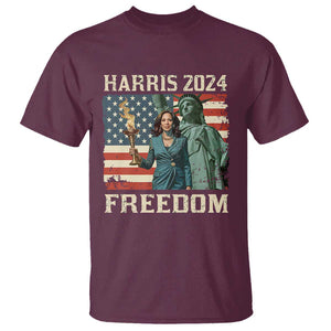 Kamala Harris 2024 T Shirt Freedom Madam President Lady Liberty Torch American Flag TS02 Maroon Print Your Wear