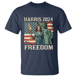 Kamala Harris 2024 T Shirt Freedom Madam President Lady Liberty Torch American Flag TS02 Navy Print Your Wear