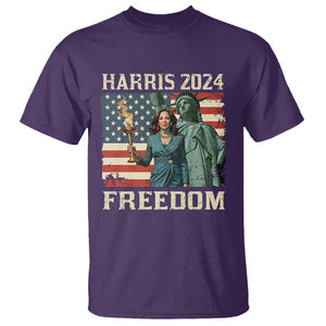 Kamala Harris 2024 T Shirt Freedom Madam President Lady Liberty Torch American Flag TS02 Purple Print Your Wear