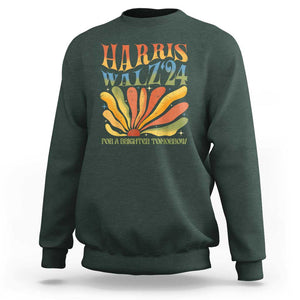 Harris Walz 2024 Sweatshirt For A Brighter Tomorrow Kamala Tim Retro Groovy TS02 Dark Forest Green Print Your Wear