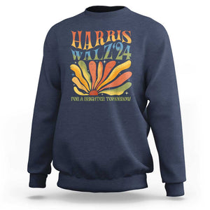 Harris Walz 2024 Sweatshirt For A Brighter Tomorrow Kamala Tim Retro Groovy TS02 Navy Print Your Wear