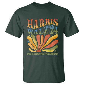 Harris Walz 2024 T Shirt For A Brighter Tomorrow Kamala Tim Retro Groovy TS02 Dark Forest Green Print Your Wear