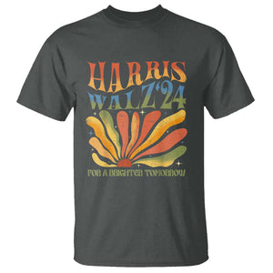 Harris Walz 2024 T Shirt For A Brighter Tomorrow Kamala Tim Retro Groovy TS02 Dark Heather Print Your Wear