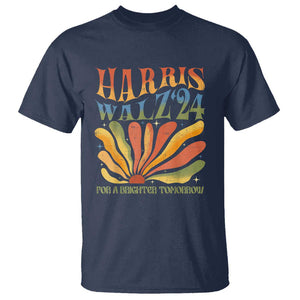 Harris Walz 2024 T Shirt For A Brighter Tomorrow Kamala Tim Retro Groovy TS02 Navy Print Your Wear