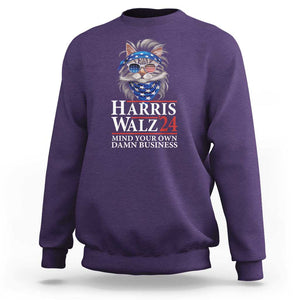 Funny Harris Waltz 24 Sweatshirt Mind Your Own Damn Business Cat Lady TS02 Purple Print Your Wear