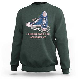 Kamala Harris 2024 Sweatshirt I Understand The Assignment Vote Blue Chuck And Pearls TS02 Dark Forest Green Print Your Wear