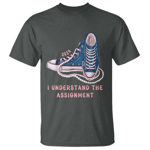 Kamala Harris 2024 T Shirt I Understand The Assignment Vote Blue Chuck And Pearls TS02 Dark Heather Print Your Wear