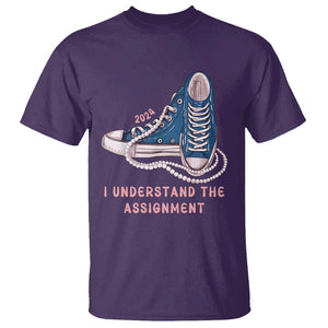 Kamala Harris 2024 T Shirt I Understand The Assignment Vote Blue Chuck And Pearls TS02 Purple Print Your Wear