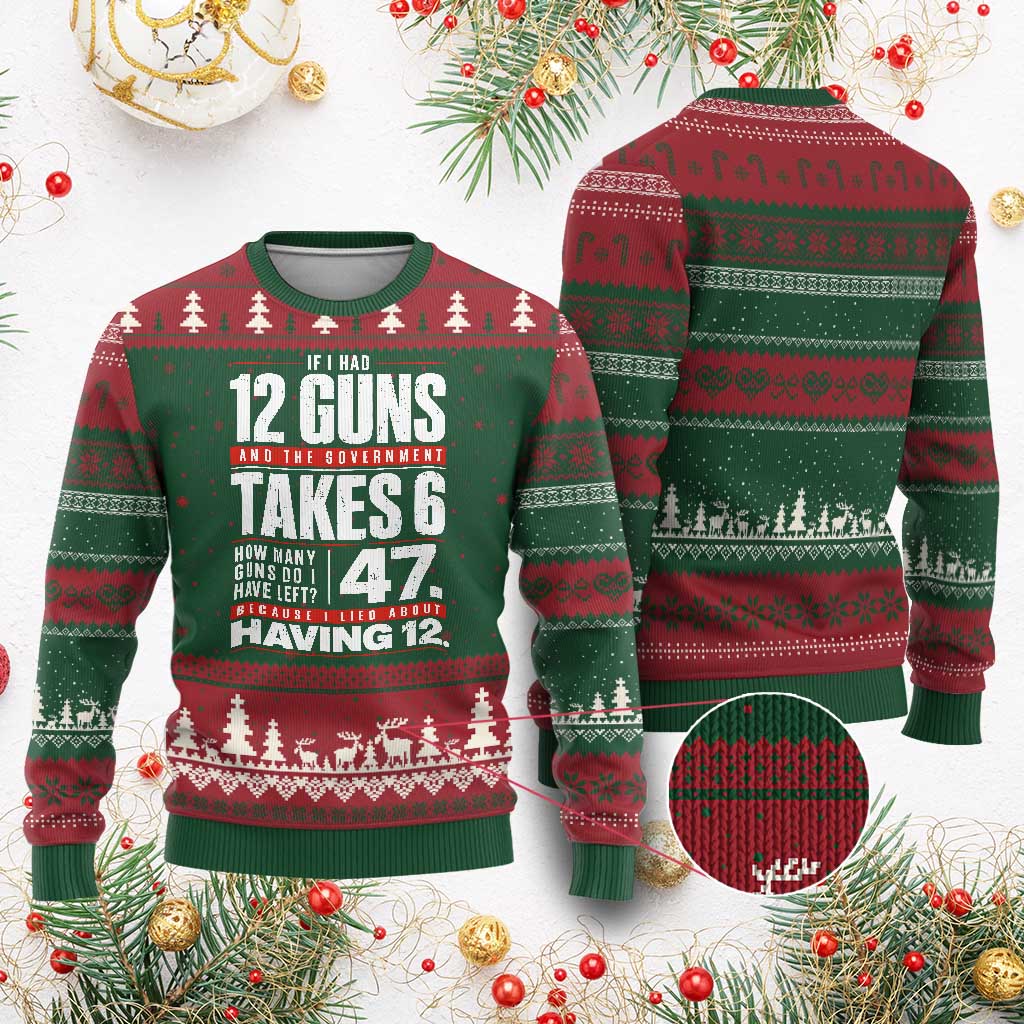 Funny 2A Math Word Problem Pro Gun Rights Ugly Christmas Sweater 47 Guns Left Because I Lied About Having 12 TS02 Red Green Print Your Wear