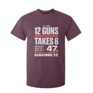 Funny 2A Math Word Problem Pro Gun Rights T Shirt For Kid 47 Guns Left Because I Lied About Having 12 TS02 Maroon Print Your Wear