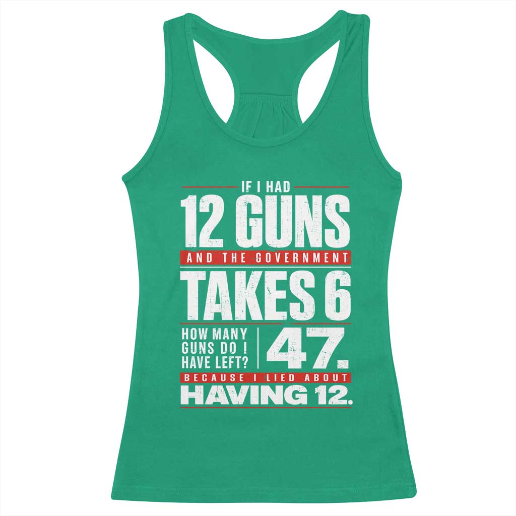 Funny 2A Math Word Problem Pro Gun Rights Racerback Tank Top 47 Guns Left Because I Lied About Having 12 TS02 Irish Green Print Your Wear