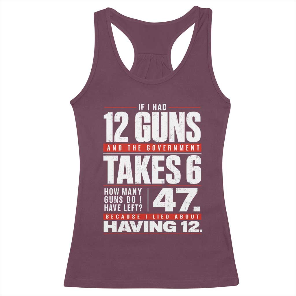Funny 2A Math Word Problem Pro Gun Rights Racerback Tank Top 47 Guns Left Because I Lied About Having 12 TS02 Maroon Print Your Wear